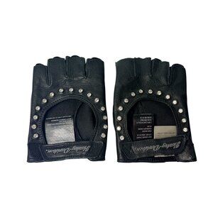 Harley-Davidson Womens Black Leather Fingerless Gloves Rhinestone Accents XL
